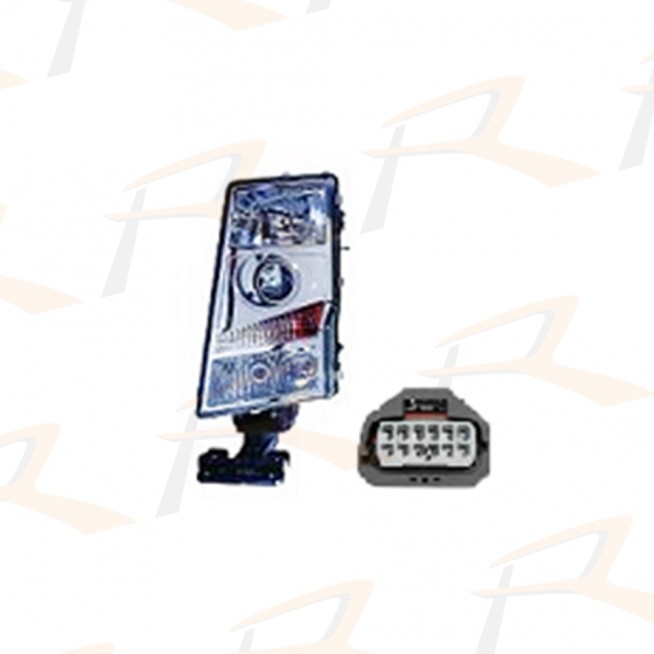 8542.1800.L1 HEAD LAMP, ELEC., SQUARE CONNECTOR, W/ ADAPTER FOR ROUND, RH (LHD)
